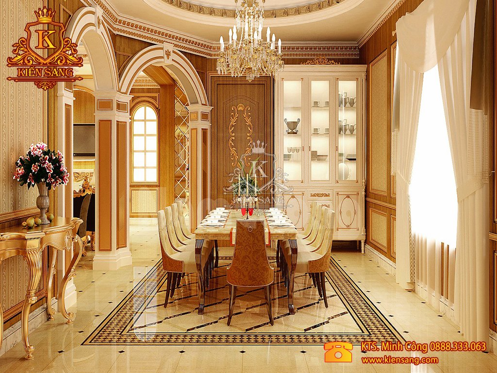 Mẫu thiết kế nội thất phòng ăn biệt thự cổ điển