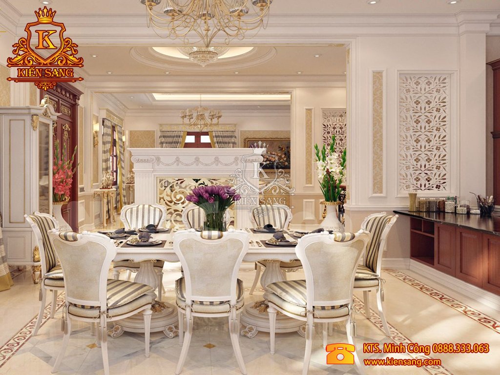 Mẫu thiết kế nội thất phòng ăn biệt thự cổ điển đẹp - Kiensang.com