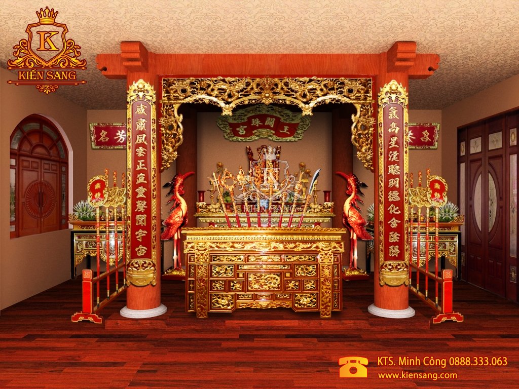Mẫu thiết kế nội thất phòng thờ biệt thự cổ điển đẹp - Kiensang.com