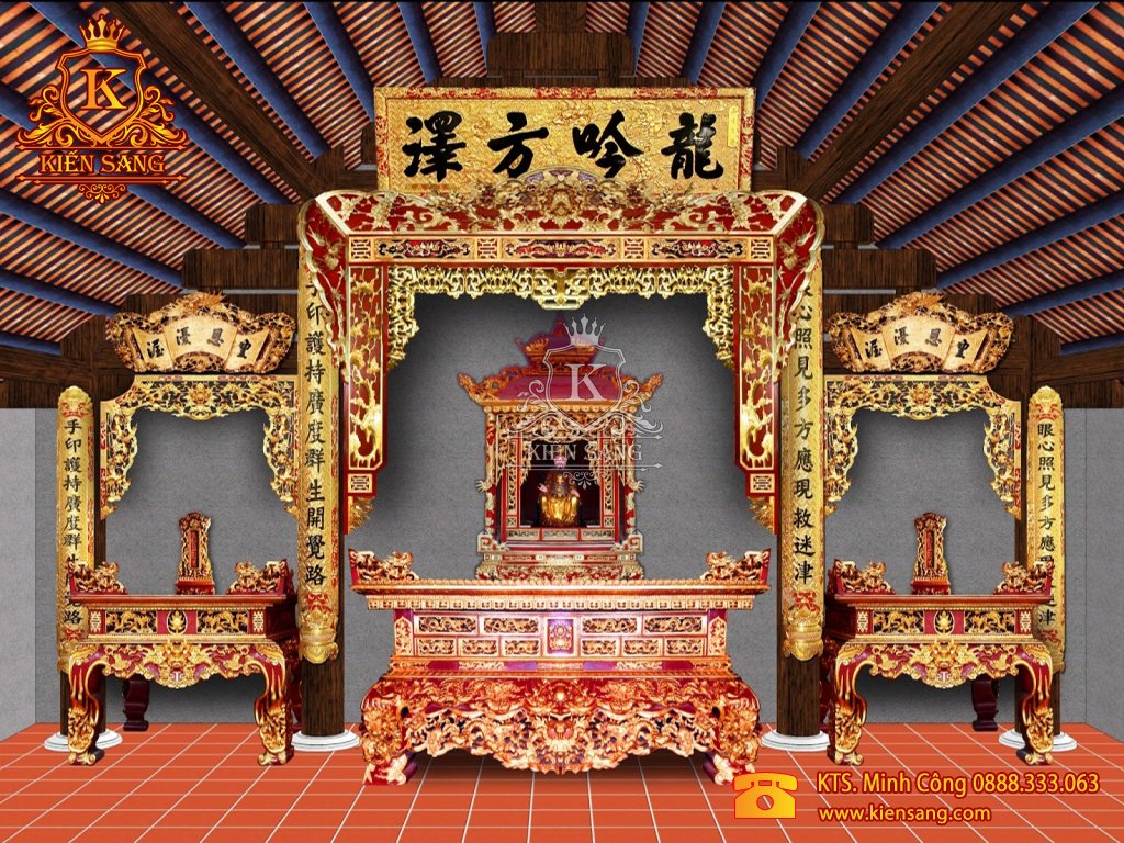 Mẫu thiết kế nội thất phòng thờ biệt thự cổ điển