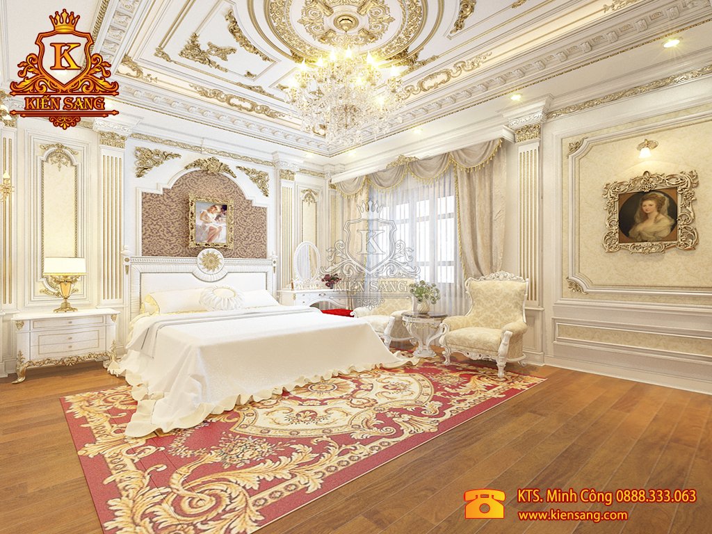 Mẫu thiết kế nội thất phòng ngủ biệt thự cổ điển