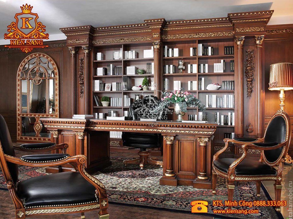 Mẫu thiết kế nội thất phòng đọc sách biệt thự cổ điển