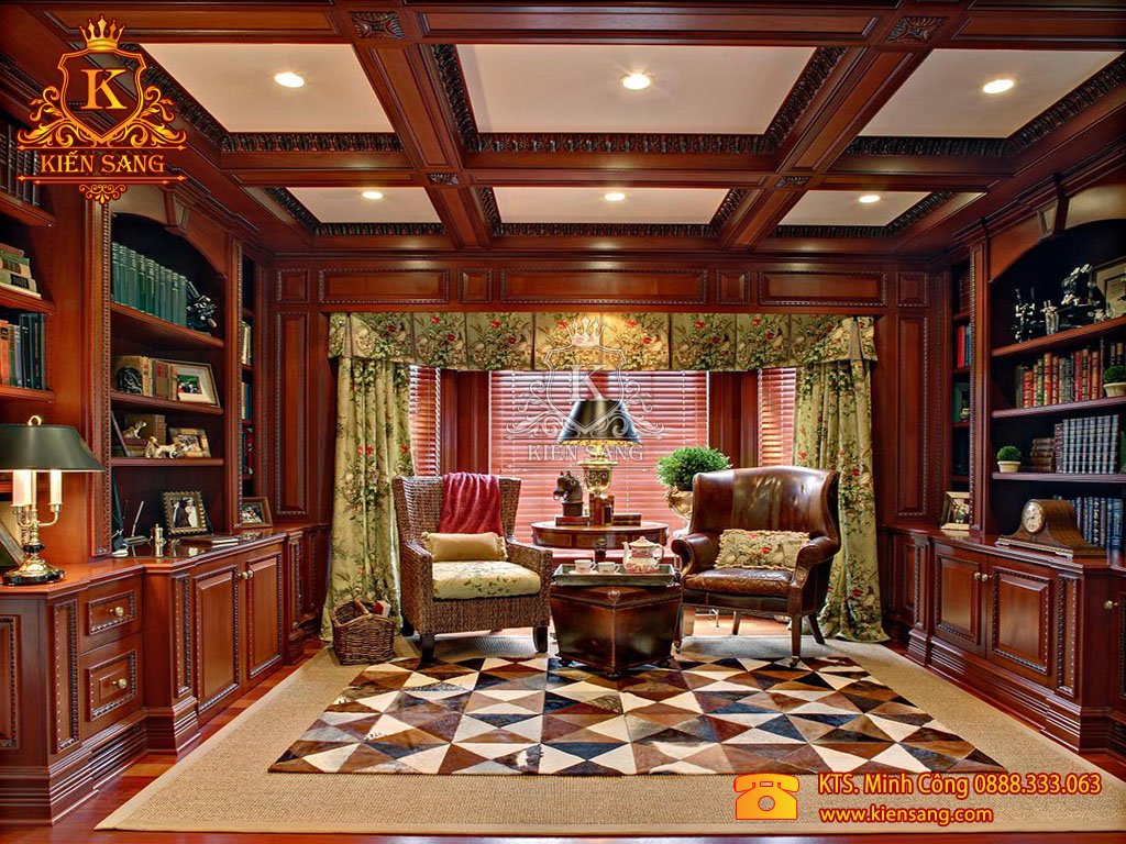 Mẫu thiết kế nội thất phòng đọc sách biệt thự cổ điển