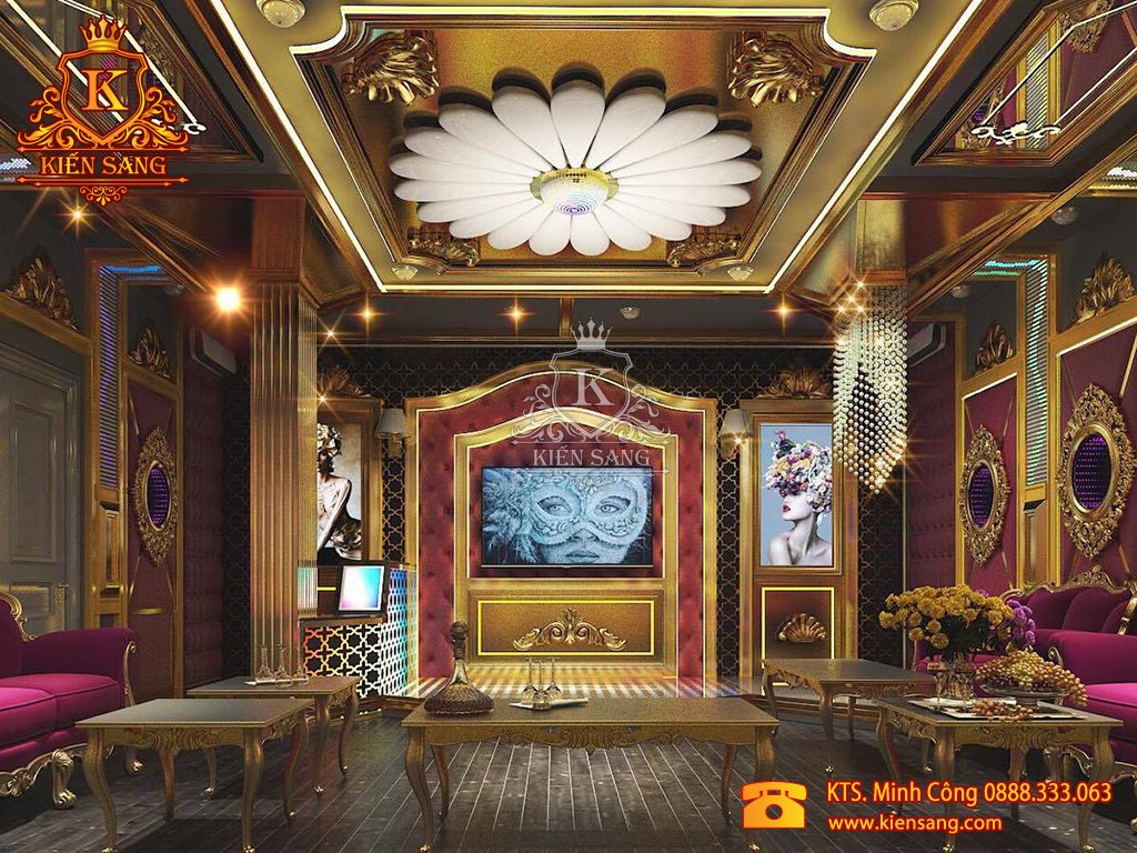 Mẫu thiết kế nội thất phòng Karaoke biệt thự cổ điển