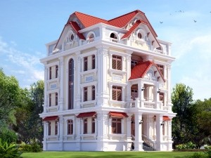 Nhà phố 4 tầng cổ điển mái Thái song lập