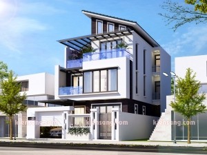 Mẫu nhà biệt thự 3 tầng mái lệch