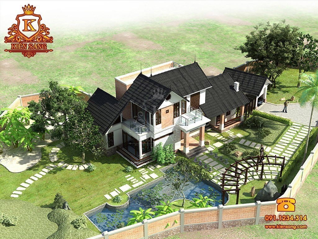 Bản vẽ thiết kế bệt thự 2 tầng ở nông thôn đẹp năm 2018 - Kiesang.com