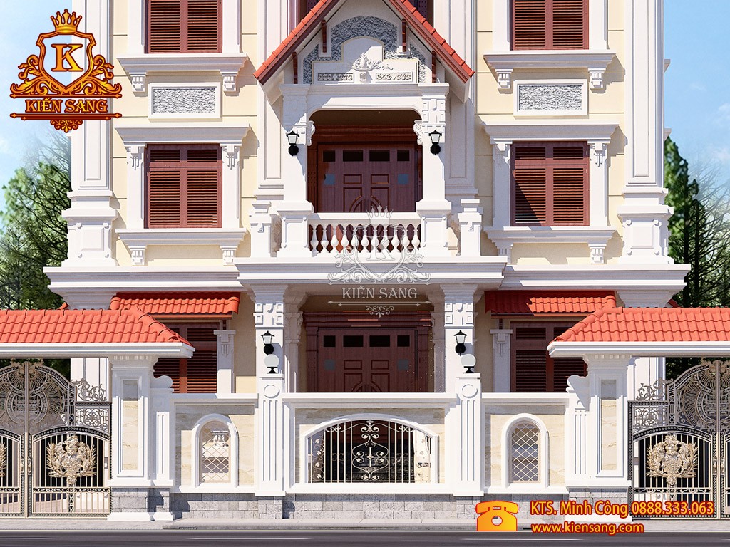 Biệt thự 4 tầng cổ điển mái Thái song lập